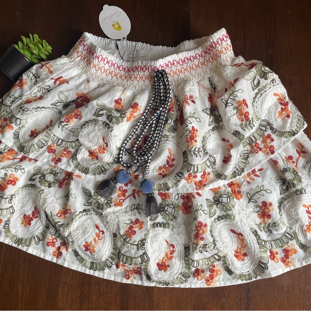 Sweet Lemon Multi Colored Floral Embroidered Ruffled Skirt Size Large NWT